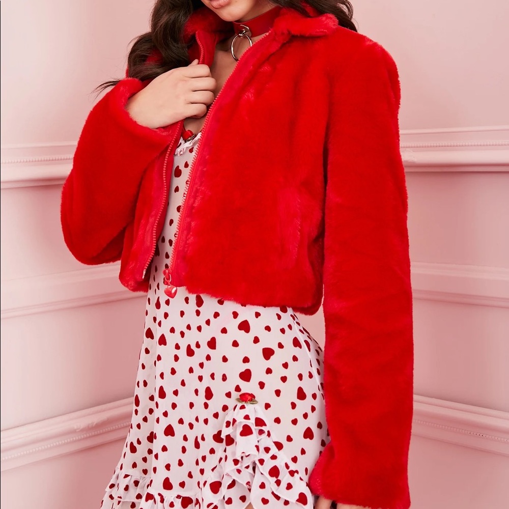 NWT Red Faux Fur Jacket | Small